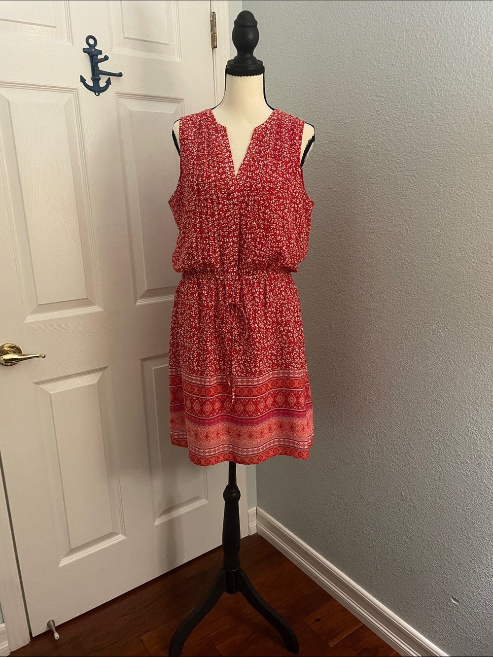 GAP Red and White Floral Border-Skirt Sleeveless Dress